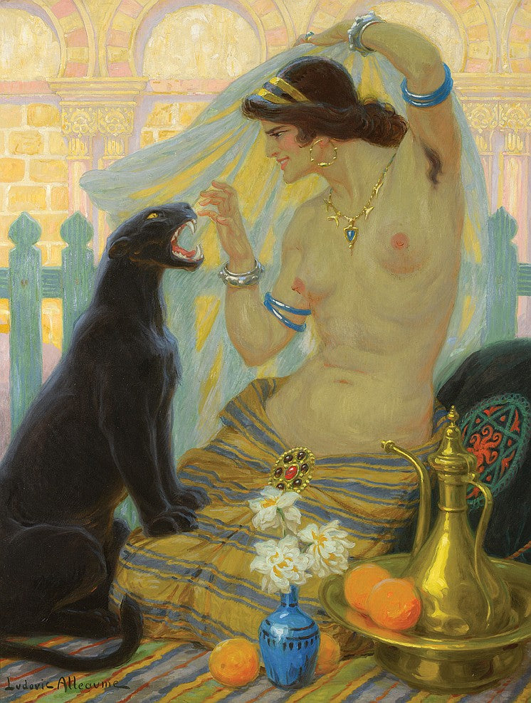Ludovic Alleaume Oriental Taming a Panther 1927 Fine Art Print