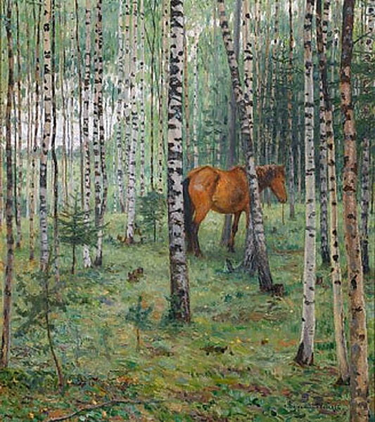 Nikolay Bogdanov Belsky Horse between Birches 1900 Fine Art Print