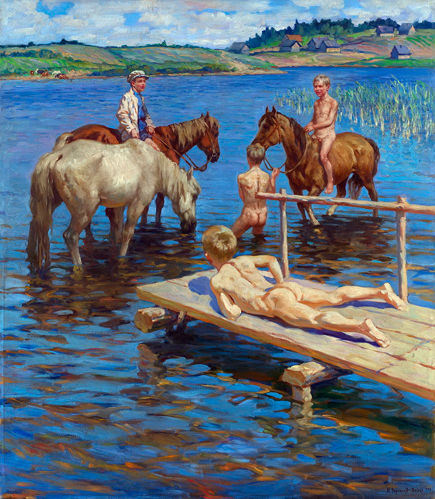 Nikolay Bogdanov Belsky Horses Bathing 1939 Fine Art Print