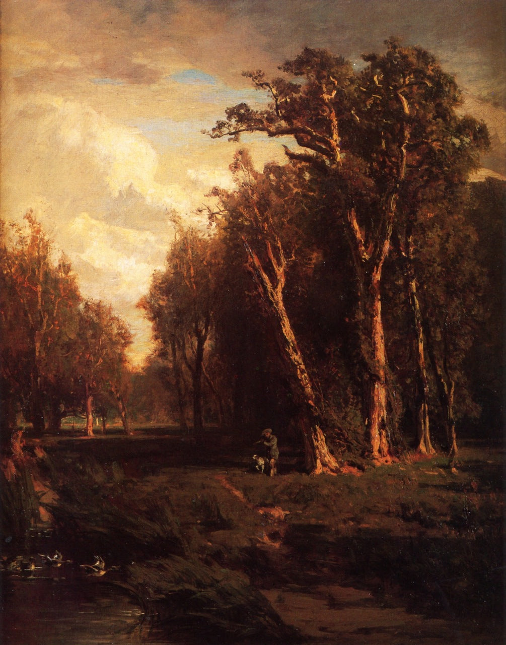 Thomas Hill Hunter with Dog Jumping a Flock 1859 Fine Art Print