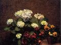 Henri Fantin-Latour Hydrangias, Cloves and Two Pots of Pansies 1879 Fine Art Print