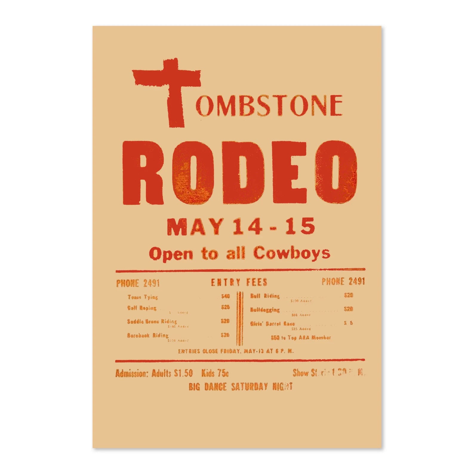 Western Rodeo Advertising Poster Tombstone Arizona 1920 Fine Art Print