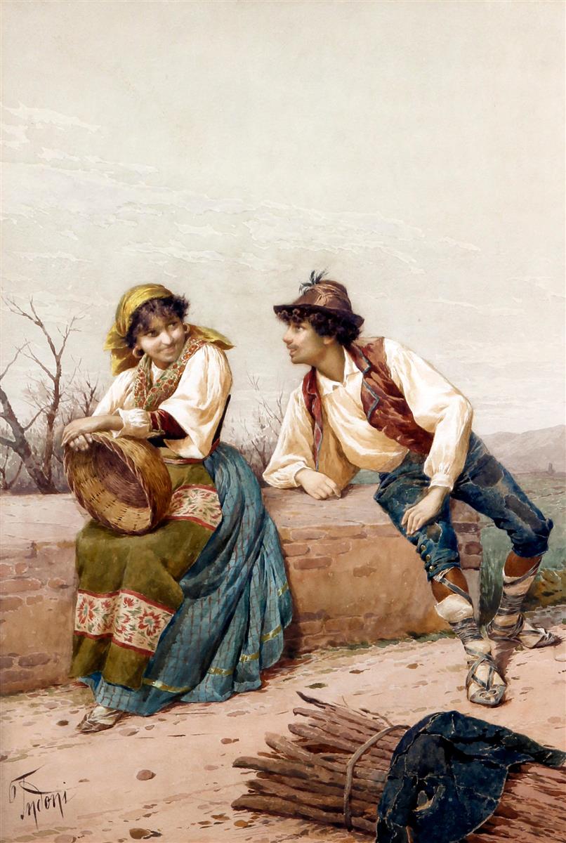 Filippo Indoni Courtship on the Roadside 1875 Fine Art Print