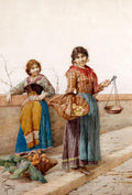 Filippo Indoni Two Peasant Girls selling Fruit 1875 Fine Art Print