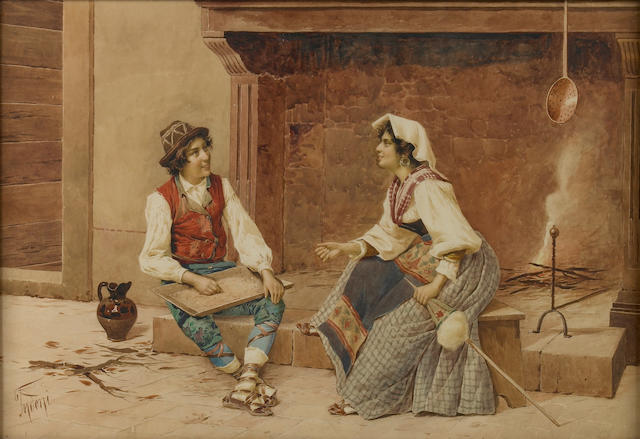 Filippo Indoni At the Hearthside 1875 Fine Art Print