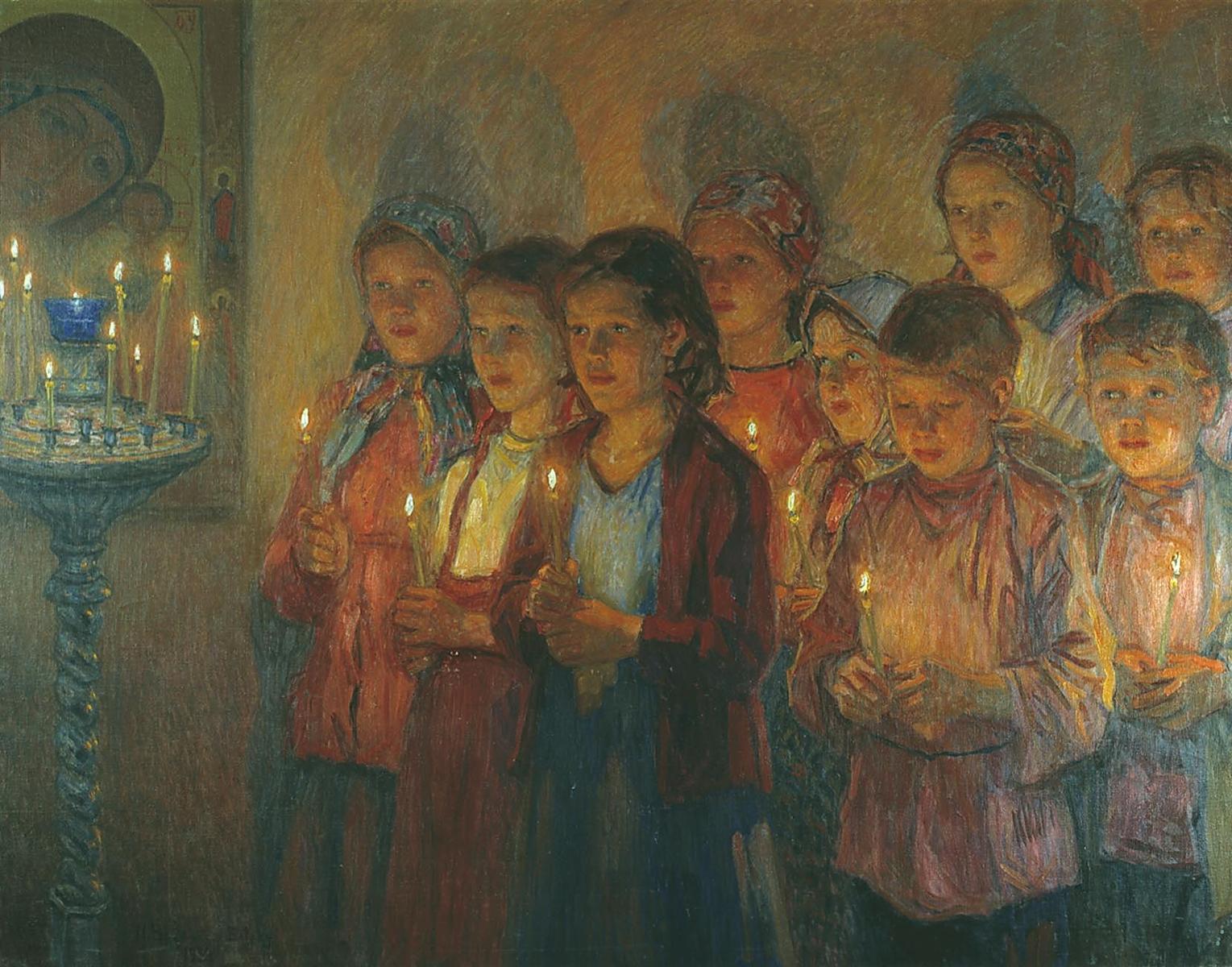 Nikolay Bogdanov Belsky In the Church 1939 Fine Art Print