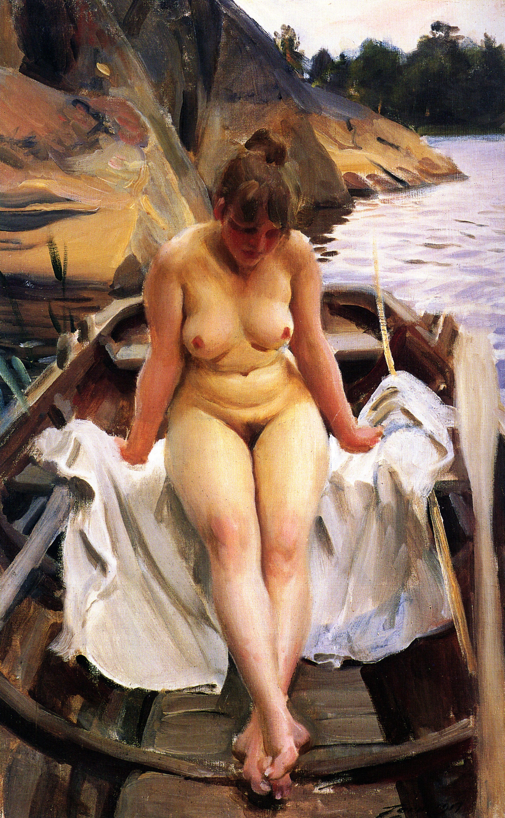 Anders Zorn In Werner's Rowing Boat 1917 Fine Art Print