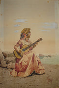Filippo Indoni Woman Playing a Guitar 1890 Fine Art Print