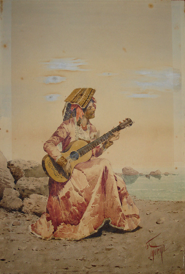 Filippo Indoni Woman Playing a Guitar 1890 Fine Art Print
