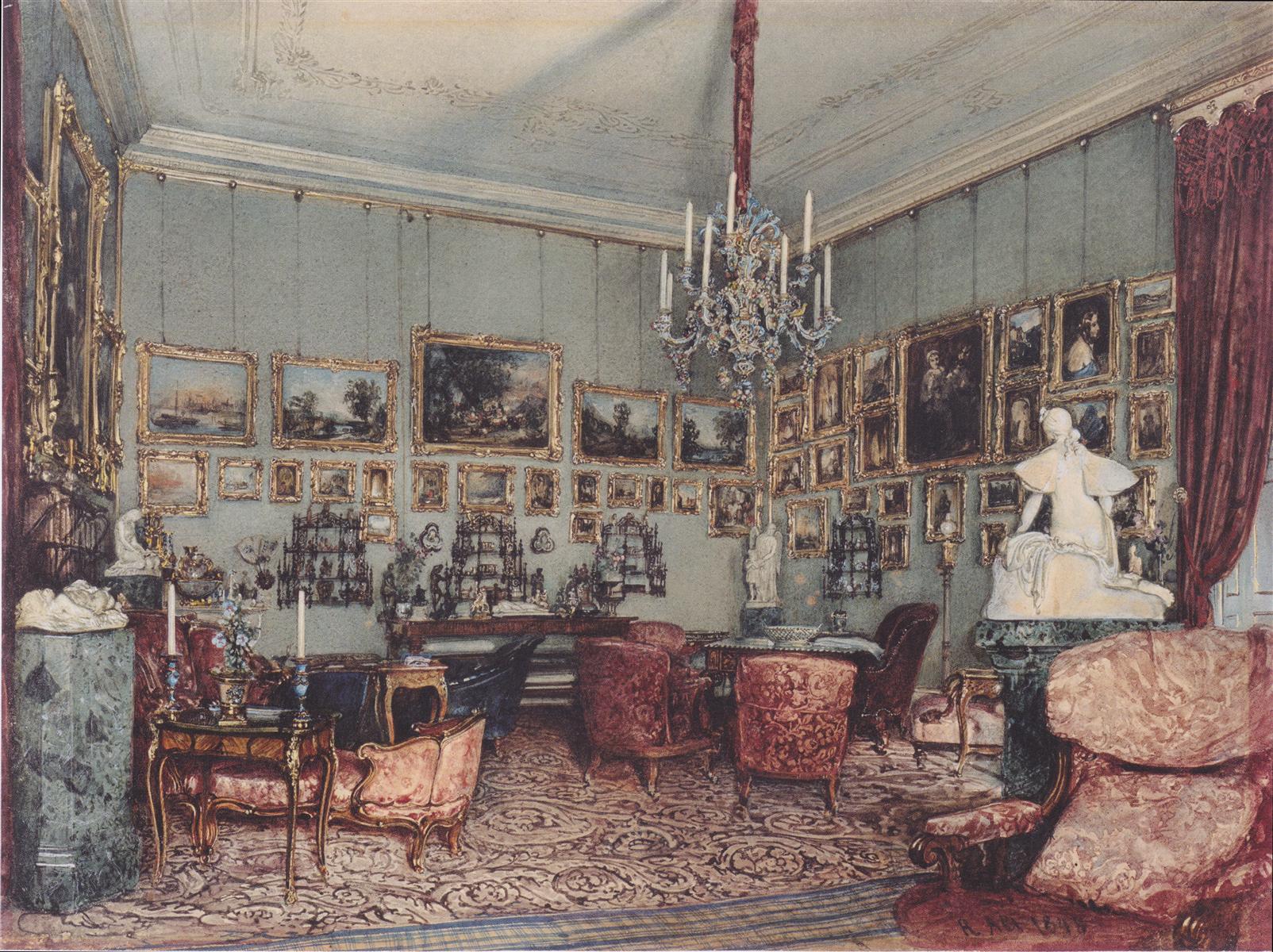 Rudolf von Alt Interior in Palace Windischgratz in the race in Vienna 1848 Fine Art Print