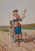 Filippo Indoni Italian Girl Spinning Distaff 1839 Fine Art Print