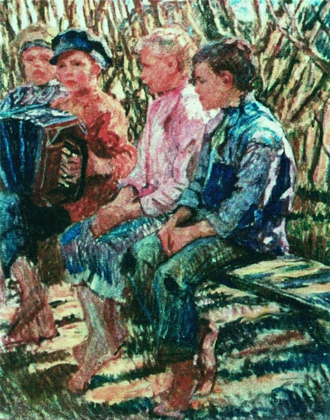 Nikolay Bogdanov Belsky Joyful Company 1920 Fine Art Print