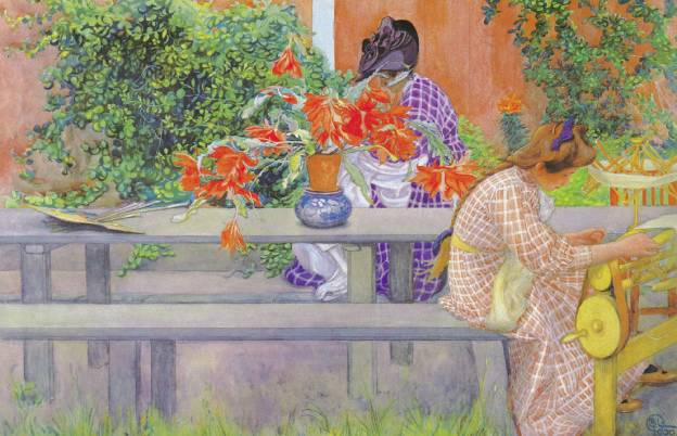 Carl Larsson Karin and Brita with Cactus 1909 Fine Art Print