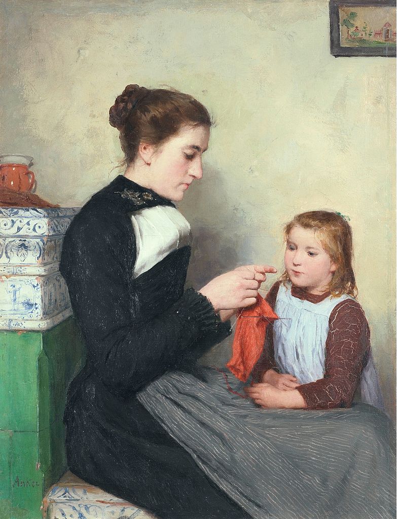 Albrecht Anker Knitting Bernese woman with child 1885 Fine Art Print