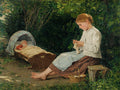Albrecht Anker Knitting Girl Watching the Toddler in a Craddle 1885 Fine Art Print