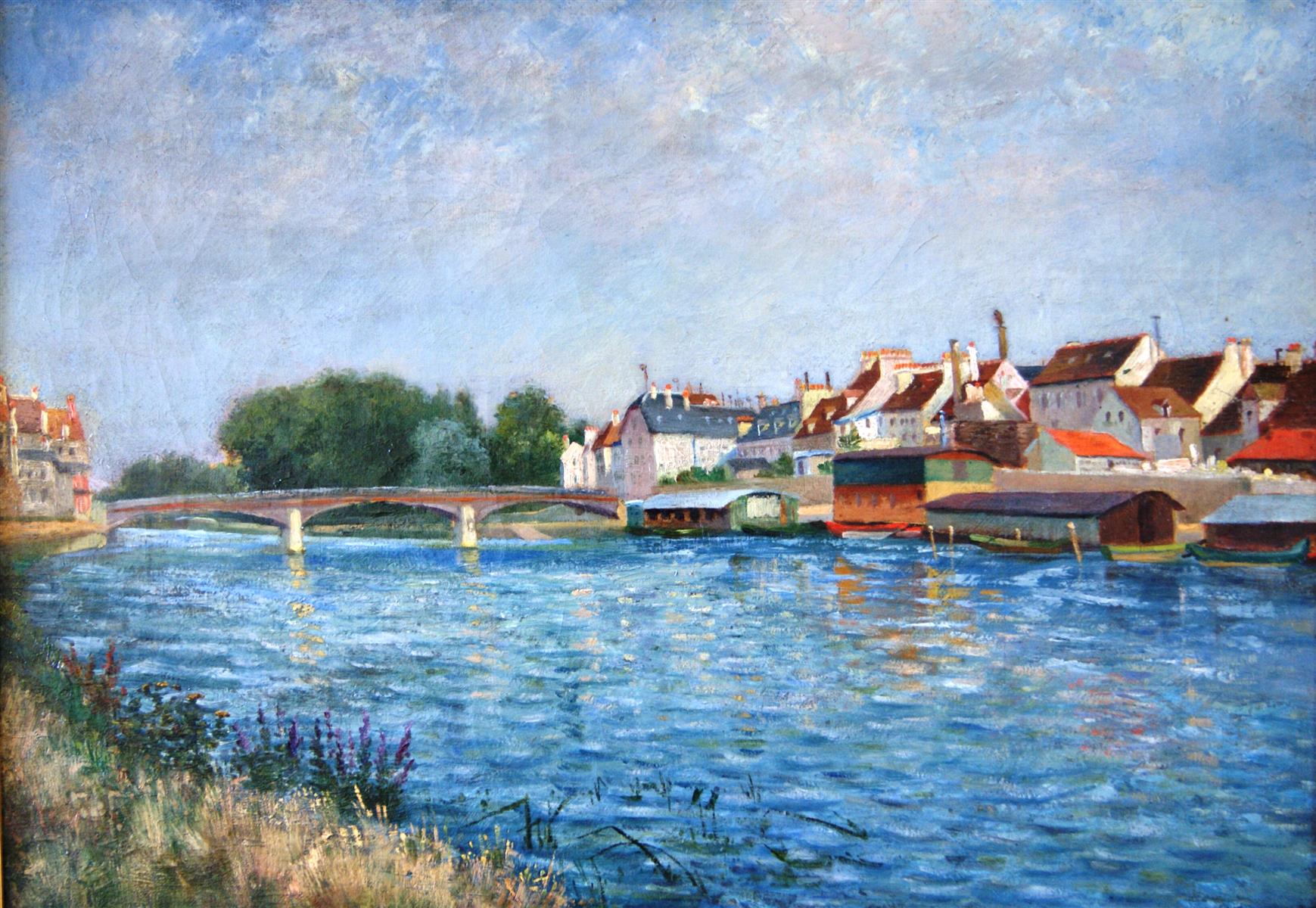 Léo Gausson La Marne et les bateaux lavoirs à Lagny 1885 Fine Art Print