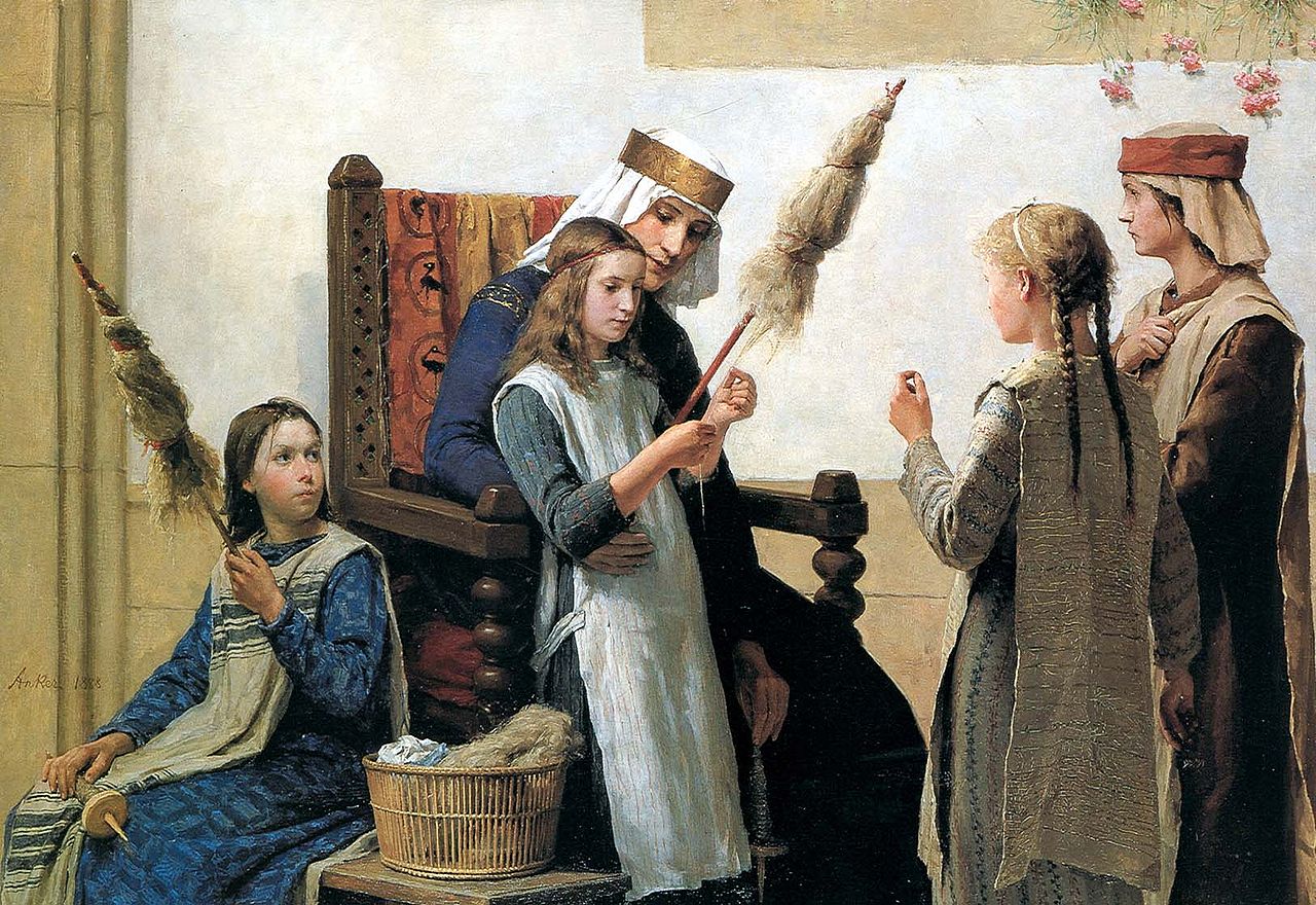Albrecht Anker Queen Berthe and the spinners 1888 Fine Art Print