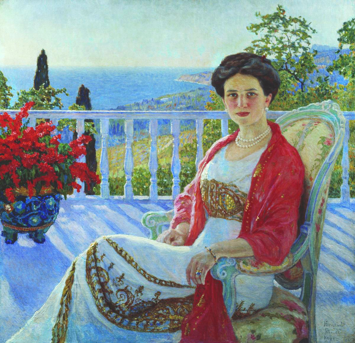 Nikolay Bogdanov Belsky Lady on a Balcony, Koreiz 1914 Fine Art Print