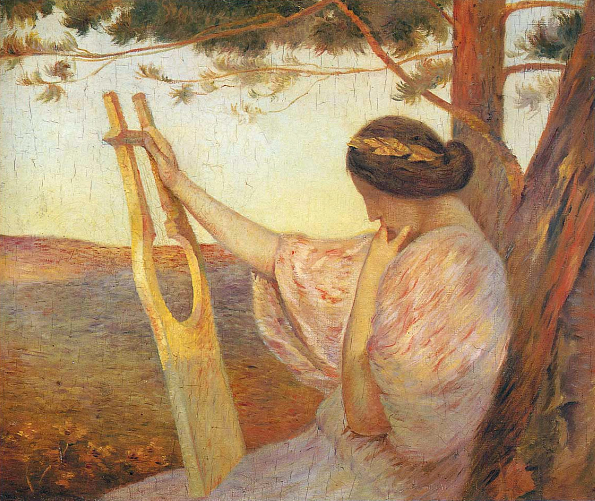 Henri Martin Lady with Lyre by Pine Trees 1890 Fine Art Print