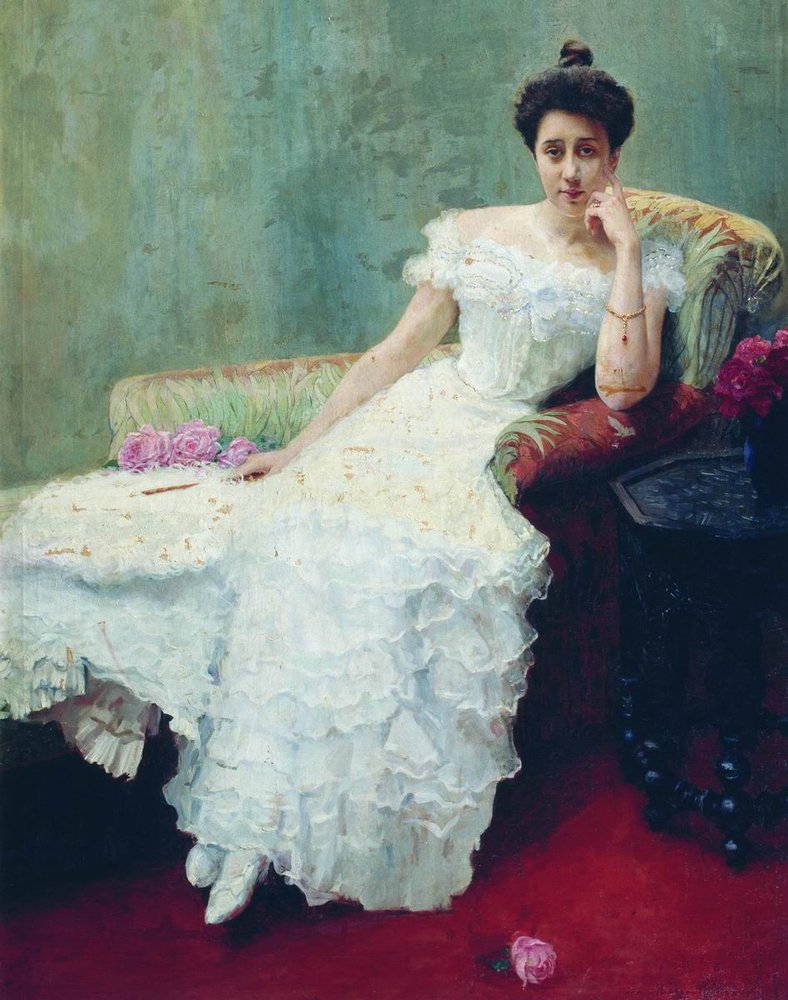 Nikolay Bogdanov Belsky Lady with Roses 1898 Fine Art Print