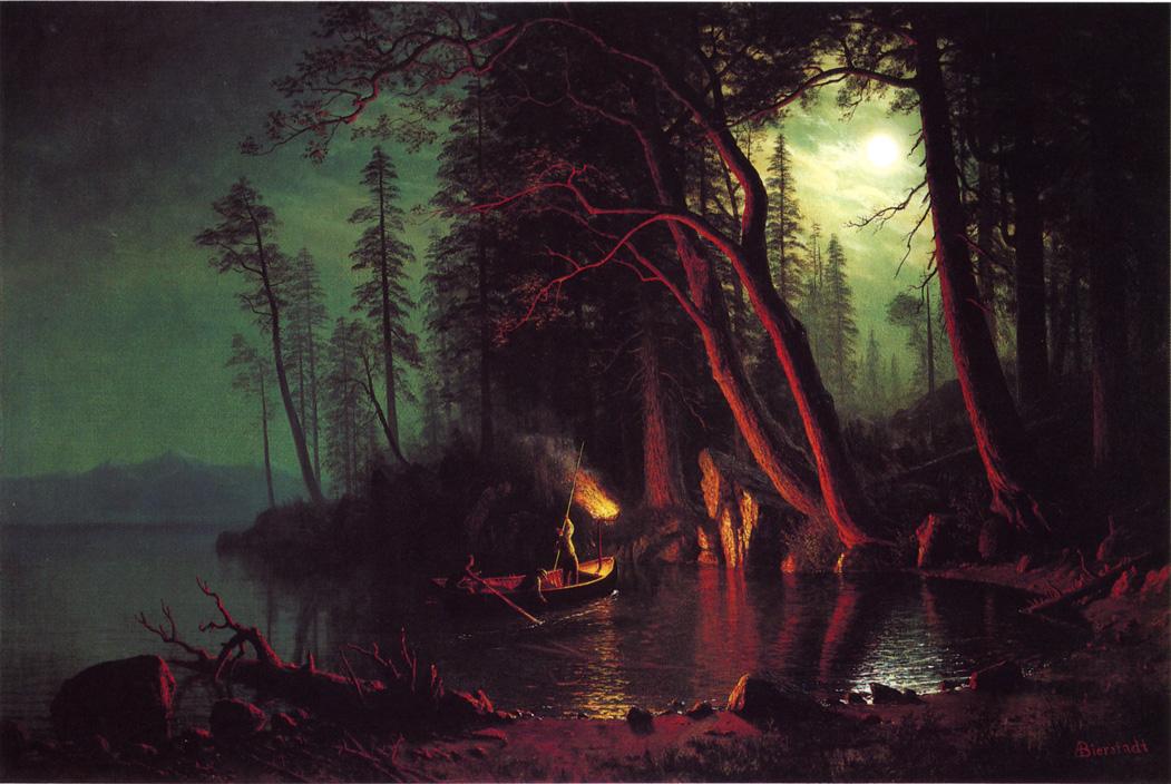 Albert Bierstadt Lake Tahoe, Spearing Fish by Torchlight 1875 Fine Art Print