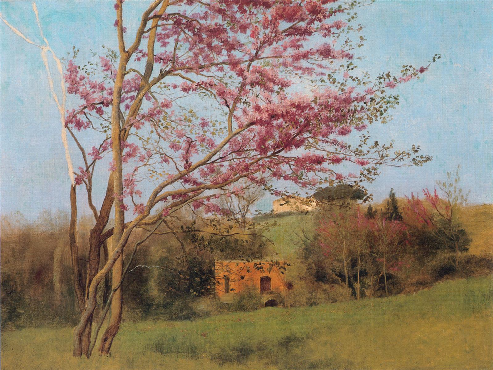 John William Godward Landscape: Blossoming Red Almond (study) 1912 Fine Art Print