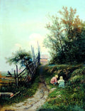 Efim Volkov Landscape with the Village Children 1889 Fine Art Print