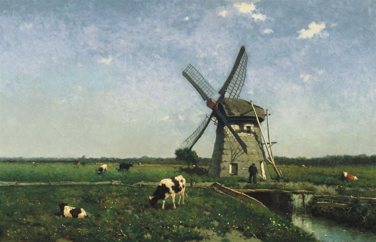 Johan Hendrik Weissenbruch Landscape with windmill near Schiedam 1873 Fine Art Print