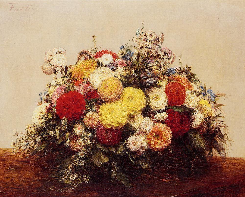 Henri Fantin-Latour Large Vase of Dahlias and Assorted Flowers 1875 Fine Art Print