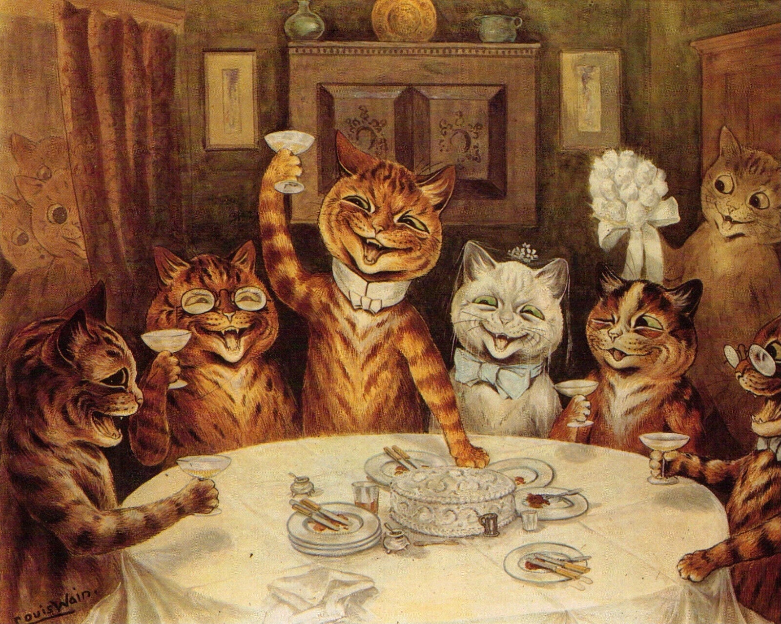 {{ product_title }} Fine Art Print | {{ product_vendor }} Jakero77 Louis Wain The Wedding Breakfast Toast 1886 Cats Partying Fine Art Print Art Print  Jakero77