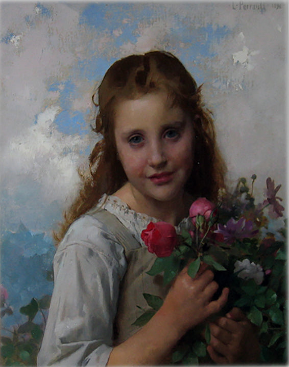 Léon Bazile Perrault Little girl with bouquet of flowers 1896 Fine Art Print