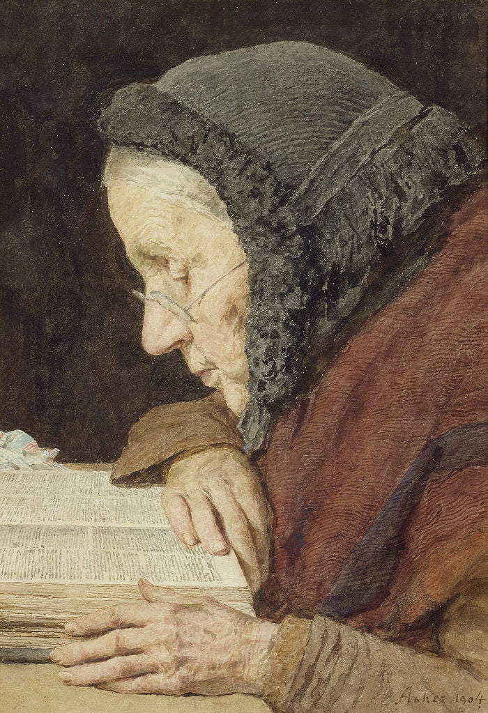 Albrecht Anker Elderly woman reading the Bible 1904 Fine Art Print