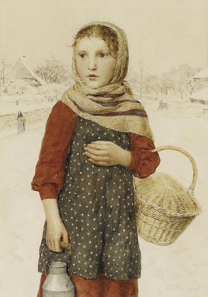 Albrecht Anker Girl in winter landscape 1906 Fine Art Print