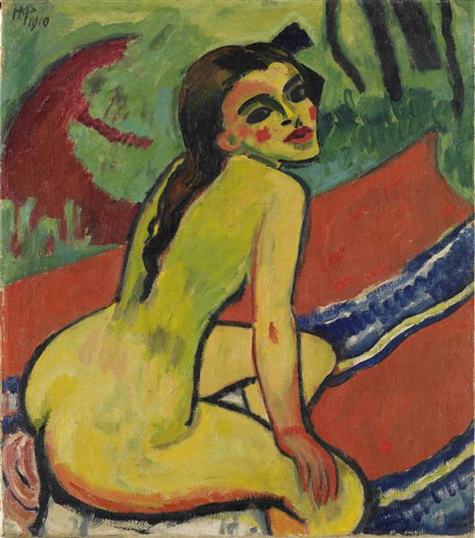 Max Pechstein Girl. Sitting Female Nude 1910 Fine Art Print
