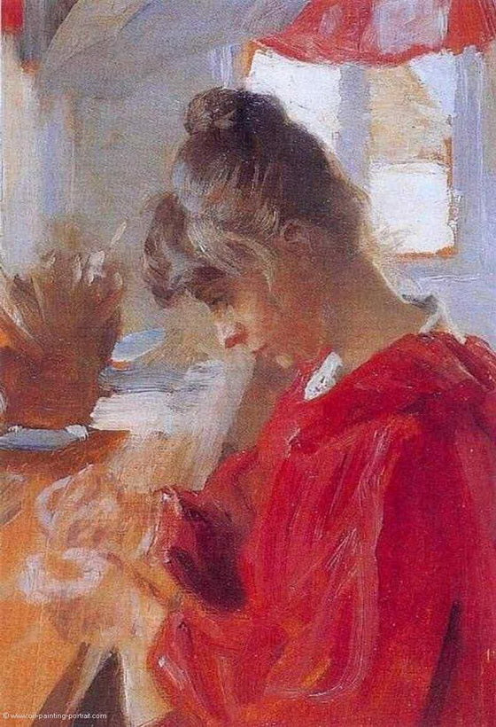 Peder Severin Kroyer Marie in Red Dress 1889 Fine Art Print