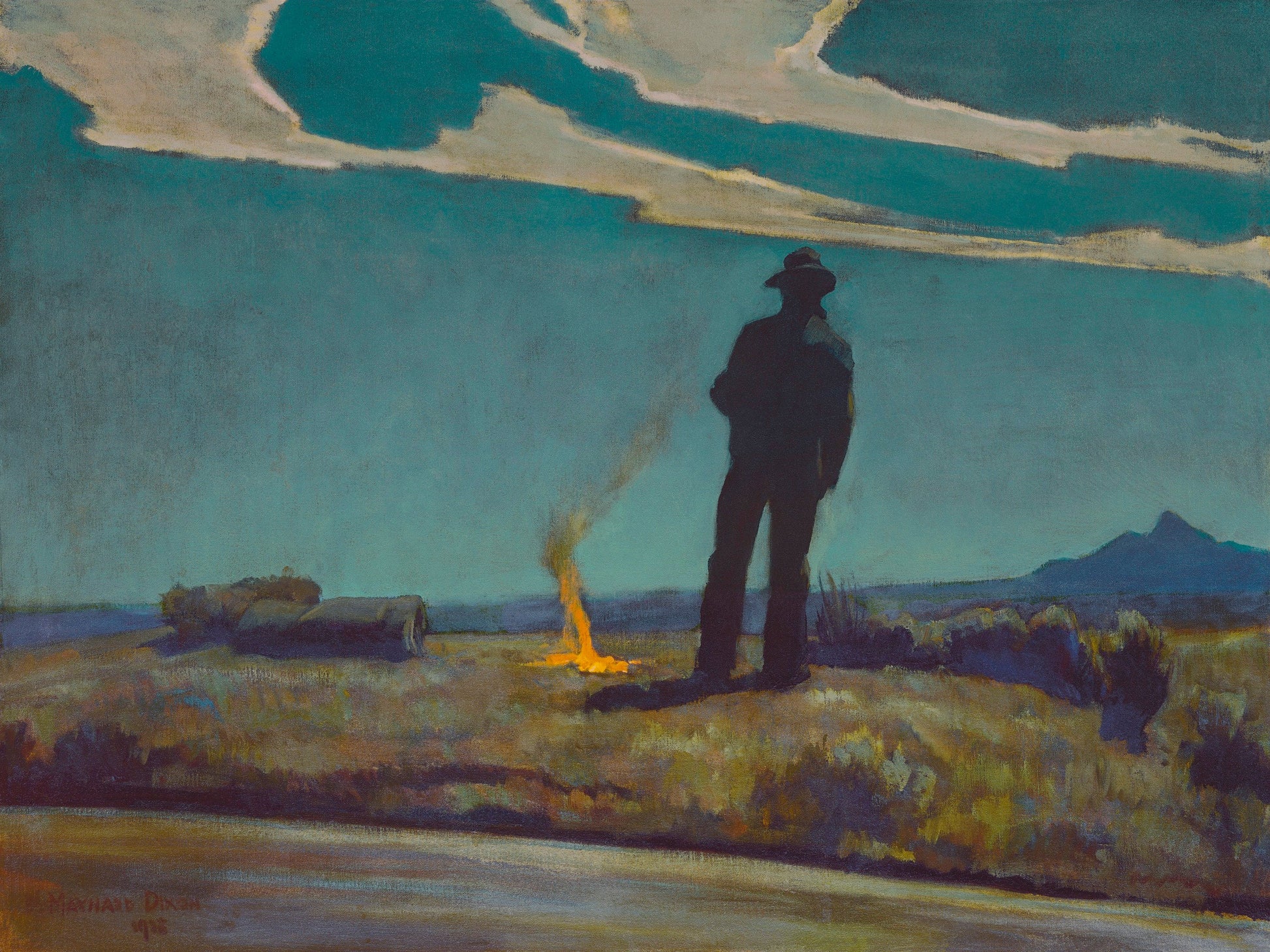 {{ product_title }} Fine Art Print | {{ product_vendor }} Jakero77 Maynard Dixon Roadside 1938 Cowboy Silhouette by Fire Fine Art Print Art Print  Jakero77