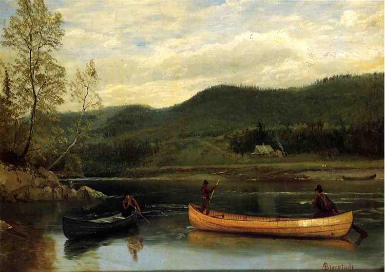 Albert Bierstadt Men in Two Canoes 1866 Fine Art Print