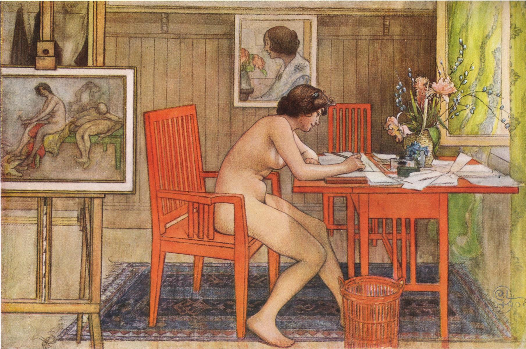 Carl Larsson Model Writing Postcards 1906 Fine Art Print