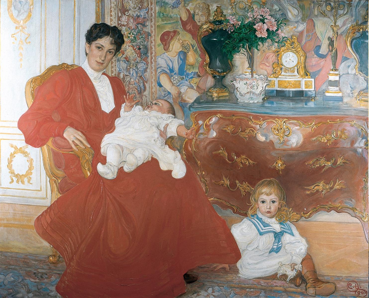 Carl Larsson Mrs Dora Lamm and Her Two Eldest Sons 1903 Fine Art Print