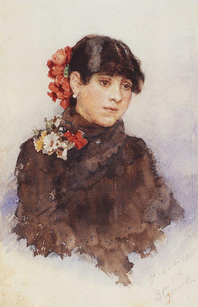 Vasily Surikov Neapolitan Girl with Flowers in Her Hair 1884 Fine Art Print