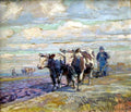 Nikolay Bogdanov Belsky Nice Landscape with Ox and Farmer 1930 Fine Art Print