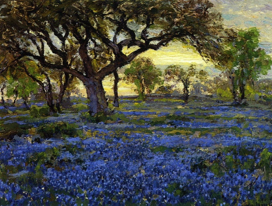 Robert Julian Onderdonk Old Live Oak Tree and Bluebonnets on the West Texas Military Grounds, San Antonio 1919-1920 Fine Art Print