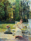Konstantin Makovsky Olga and Kolya on the Steps 1907 Fine Art Print