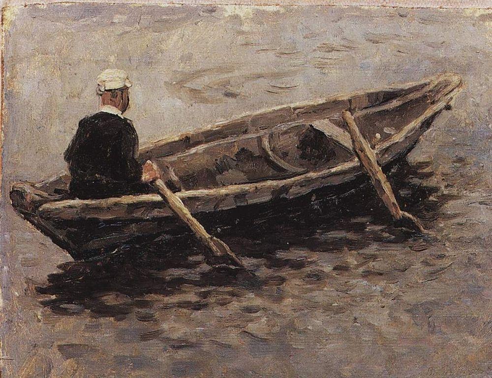 Vasily Surikov On Boat (Study to "The Conquest of Siberia by Yermak") 1895 Fine Art Print