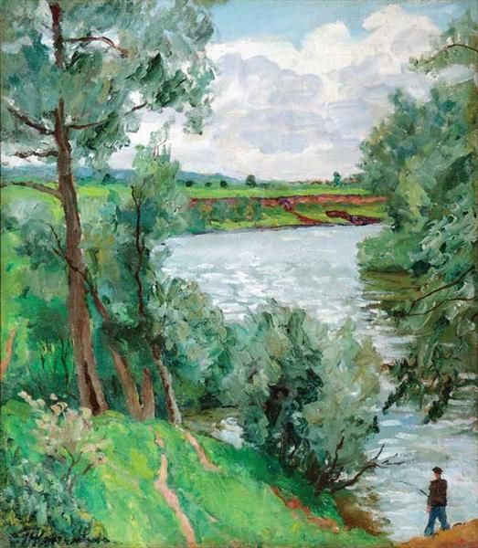 Pyotr Konchalovsky On the River Protva. Fisherman. 1953 Fine Art Print