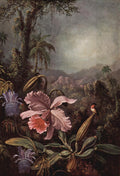 Martin Johnson Heade Orchid, Passion Flowers and Hummingbird 1880 Fine Art Print