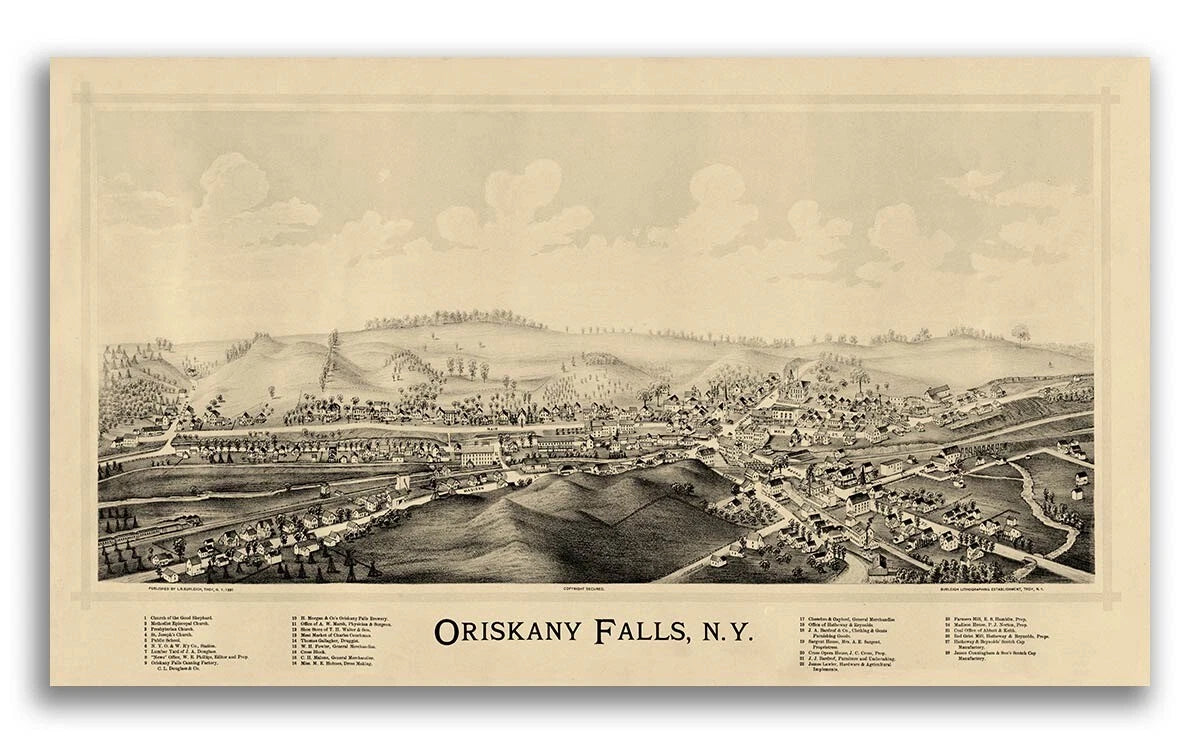 Oriskany Falls New York Vintage Panoramic City Map 1891 Fine Art Print