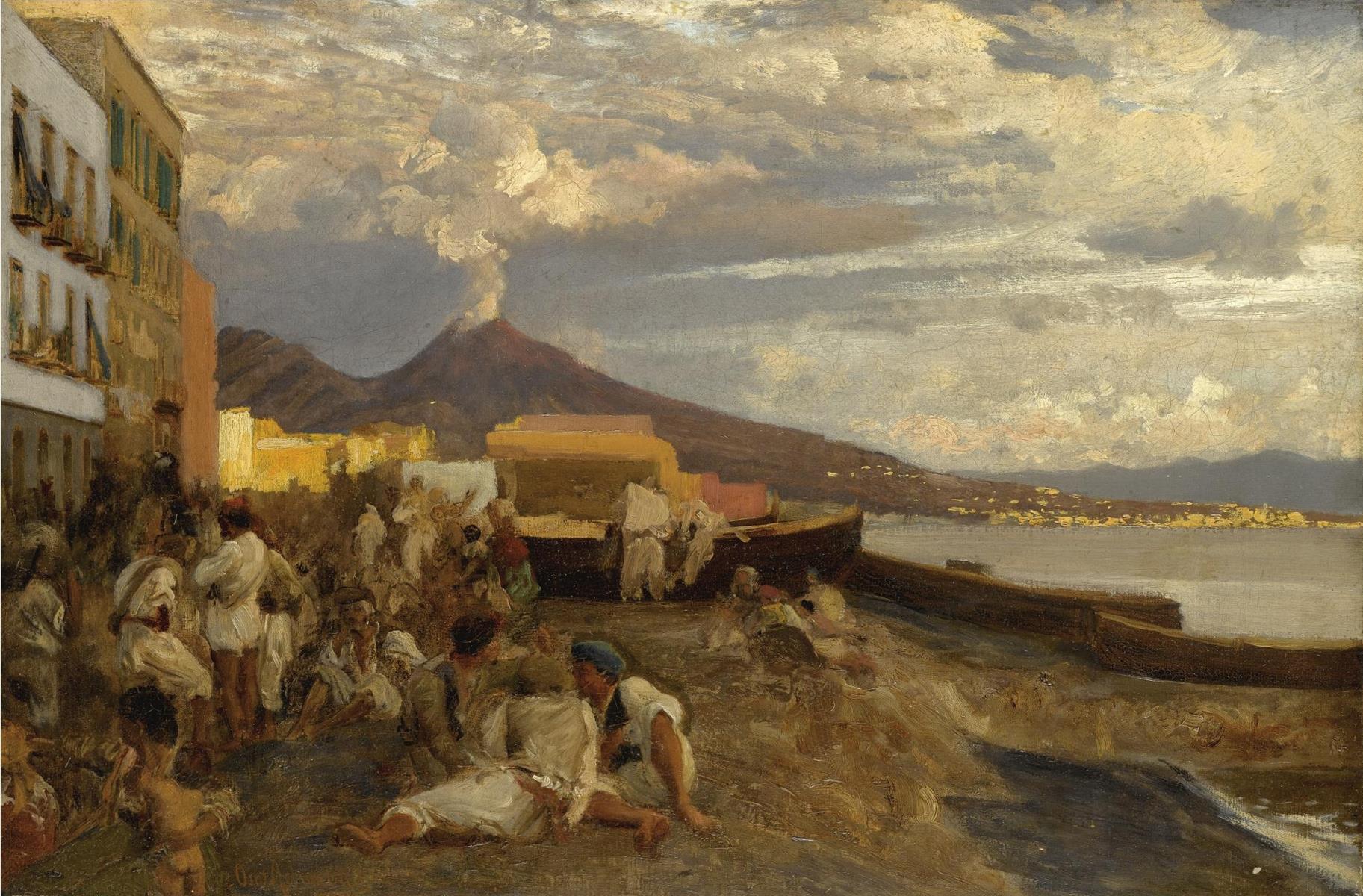 Oswald Achenbach The Bay of Naples, Vesuvius beyond 1874 Fine Art Print