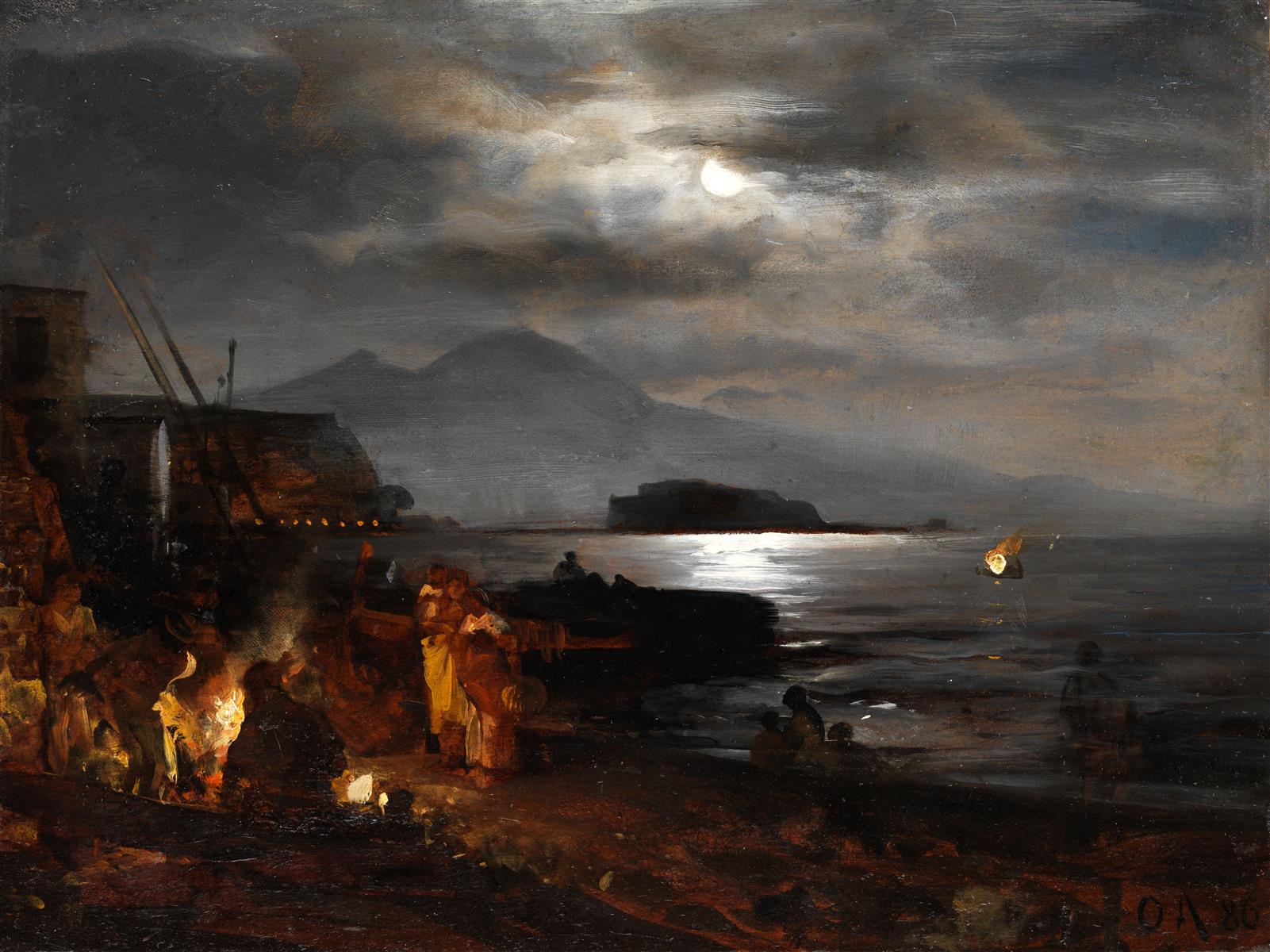 Oswald Achenbach Nocturnal, Moonlit Coastline near Naples 1886 Fine Art Print