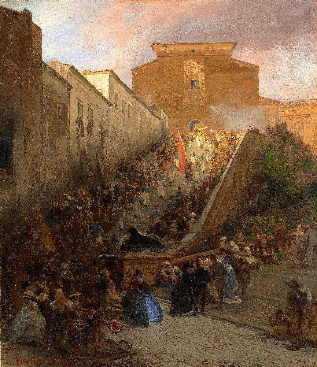 Oswald Achenbach Procession at the Church of Santa Maria in Aracoeli in Rome 1900 Fine Art Print